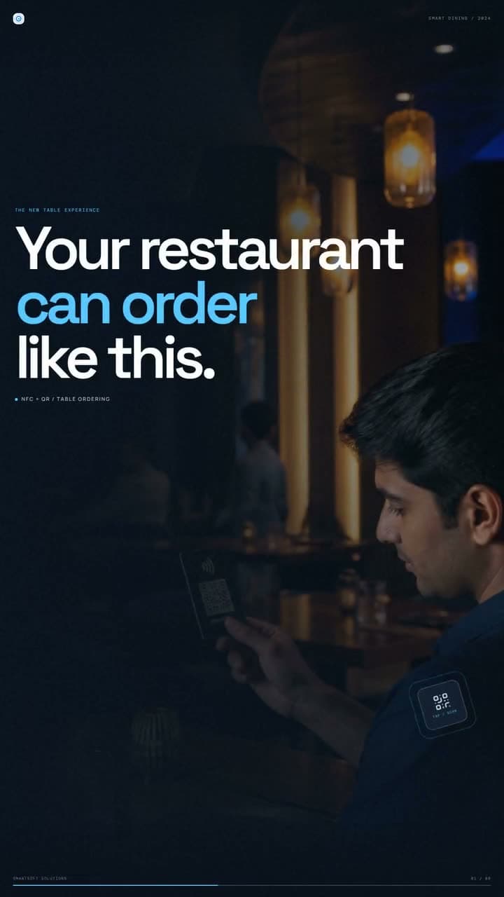 Guest tapping an NFC QR card to open a restaurant digital menu